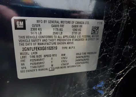 2016 Chevrolet Equinox Lt from USA, damaged, VIN 2GNFLFEKXG6182619